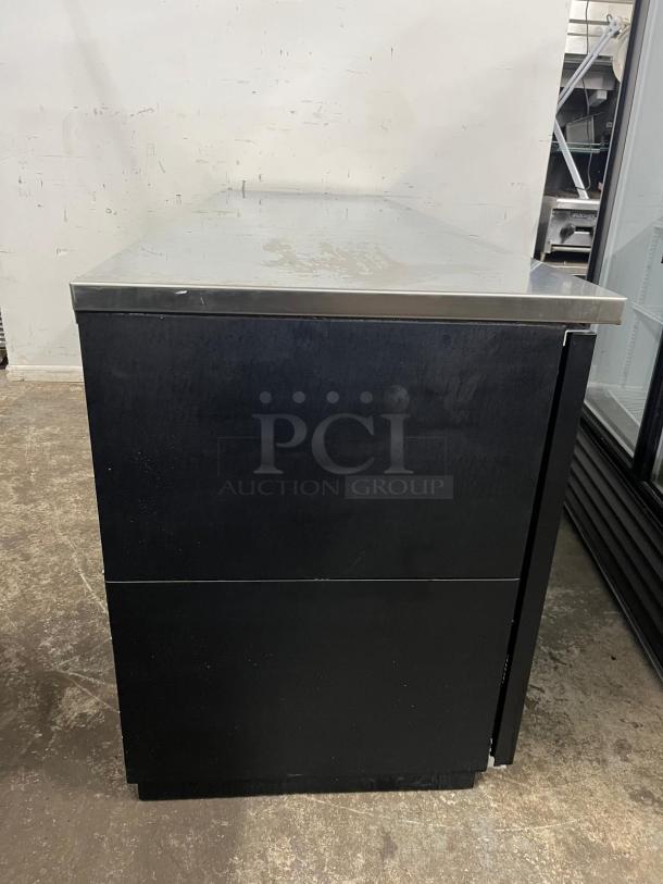 Brand new Micro Matic BB95 back bar cabinet in black vinyl, 95-inch, 39.2 cu ft. Stainless steel top, pristine condition.