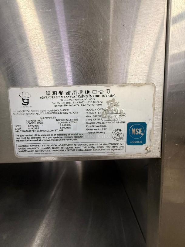 L&J CWS-36 gas steam table with 2 wells, stainless steel, includes label with specifications. Ideal for food service use.