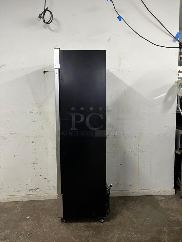 Yukon USF-175BLK Commercial Single Glass Door Freezer, black, minor wear, sturdy commercial-grade design.