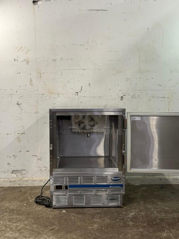 Follett Performance Plus REV 4-ADA undercounter refrigerator, stainless steel, right hinge, open door, used condition.
