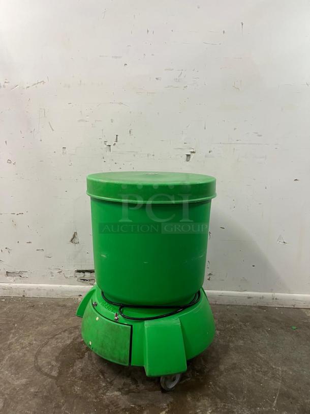 Electrolux VP-3 "The Greens Machine" commercial vegetable spinner, green, 20-gallon capacity, built-in reservoir, used condition.