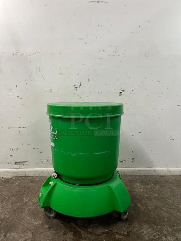 Electrolux VP-3 "The Greens Machine" commercial vegetable spinner. 20-gallon capacity, green color, sturdy wheels, used condition.