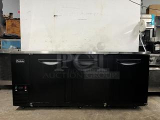 PADELA UBB-4-HC 90" 3-section solid-door back bar cooler in black. Features a stainless steel top and branded front panel.