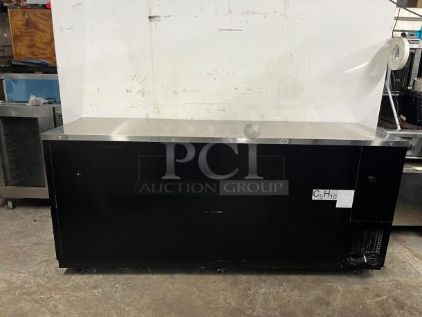 PADELA UBB-4-HC 90" 3-section solid-door back bar cooler, black, stainless steel top, excellent condition, commercial use.