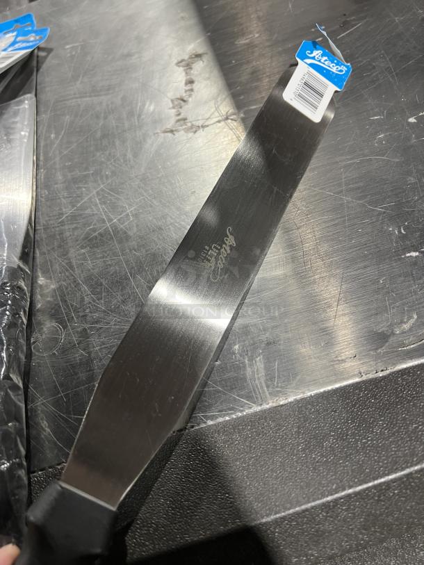 Ateco Ultra Series 10" stainless steel straight spatula, model 1310, with black grip handle. New condition, tag visible.