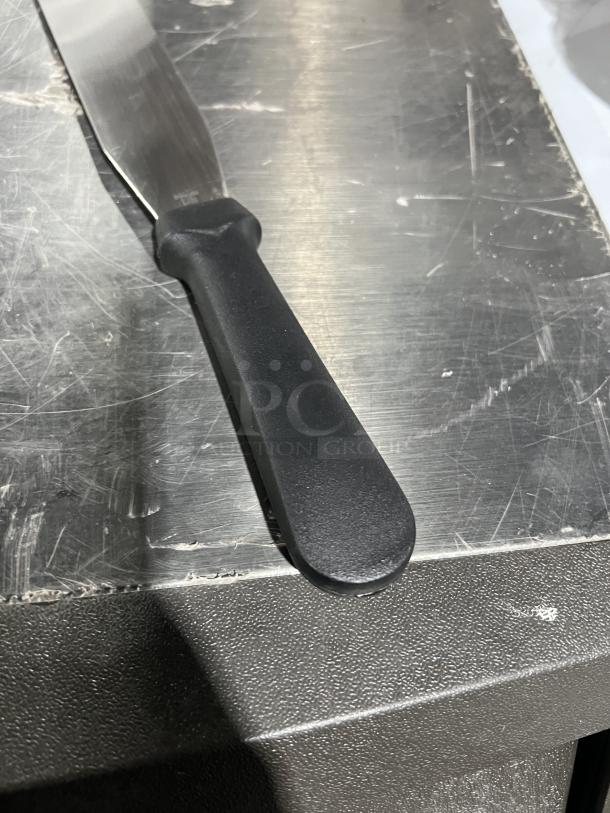 Ateco Ultra Series 10" stainless steel straight spatula, model 1310, with black grip handle. New condition.