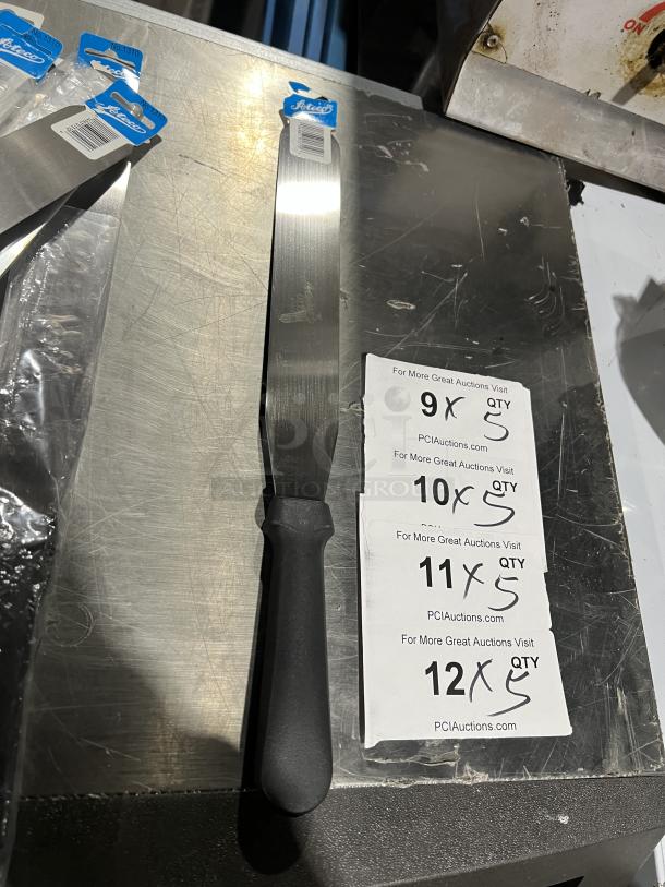 Ateco Ultra Series 10" stainless steel straight spatula, model 1310, with black grip handle, new condition with packaging.