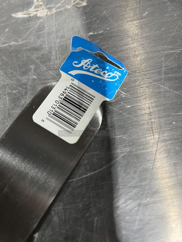 NEW Ateco Ultra Series 10" stainless steel spatula, model 1310, with black grip handle. Features Ateco tag and barcode.
