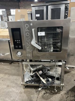 Angelopo FX61G3-UKX02 combi oven, stainless steel, natural gas, touch display, wired racks, on legs, 120V, 1 phase.