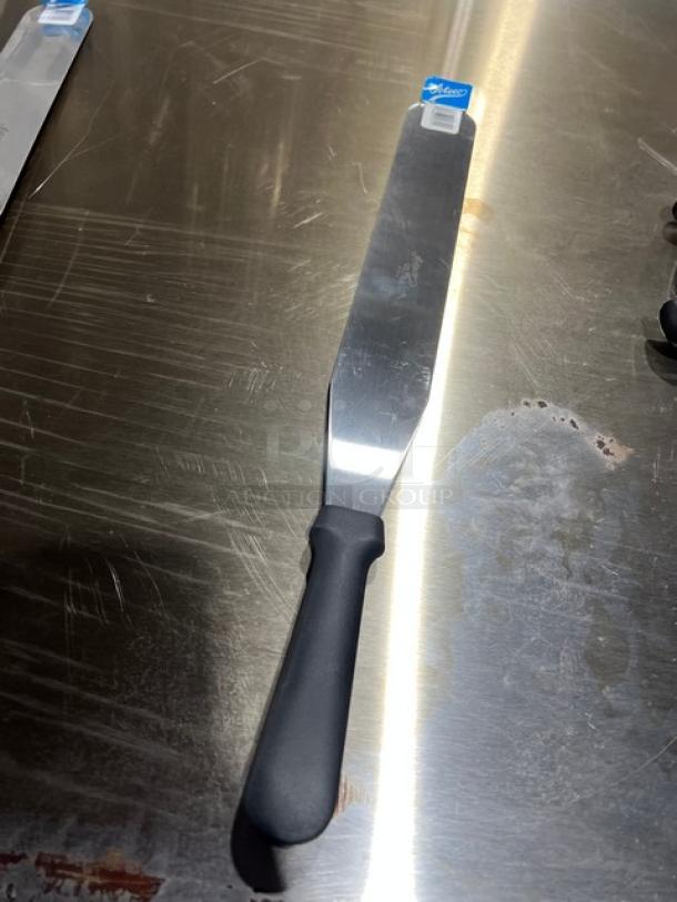 Ateco Ultra Series 14" stainless steel straight spatula, model 1314, with black grip handle, new condition.