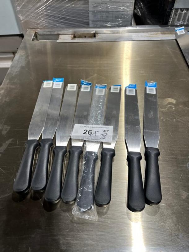 NEW Ateco Ultra Series 10" Straight Spatula, Model 1310, stainless steel, black grip handle, commercial-grade, set of seven.