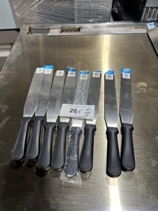 NEW Ateco Ultra Series 10" Straight Spatula, Model 1310, stainless steel, black grip handle, commercial-grade, set of seven.