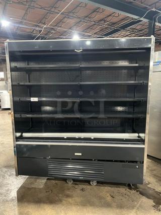 IRS Orchid76SL1800 black multi-tier refrigerated display case, adjustable shelving, 110V, excellent condition, SN: 1220317/04.