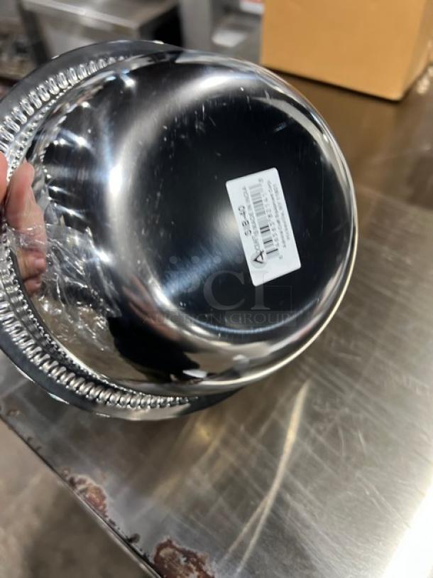 NEW Adcraft SIB-40 ice/relish bowl, 40 oz, stainless steel, pristine condition, label visible with model details.