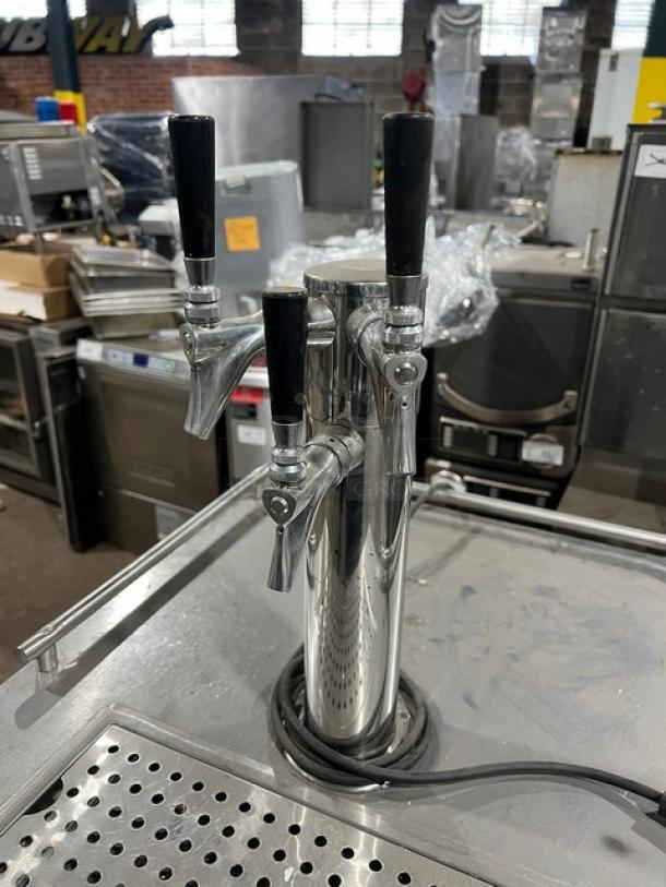 Micromatic MDD23 kegerator with stainless steel worktop, single tower triple tap dispenser, and drip tray. Model: MDD-23.