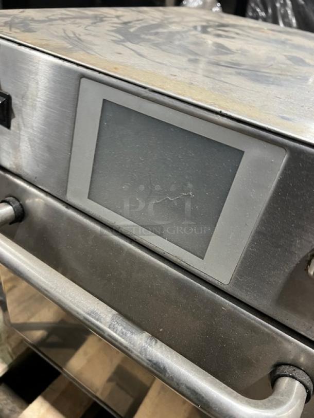 Merrychef eikone4s stainless steel countertop convection oven with digital touch controls. Electric, 208/240V. Visible wear.