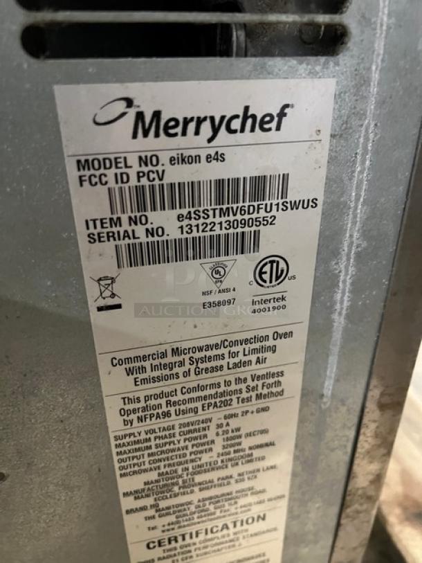 Merrychef eikon e4s rapid cook convection oven, stainless steel, with digital touch controls, SN: 1312213090552.