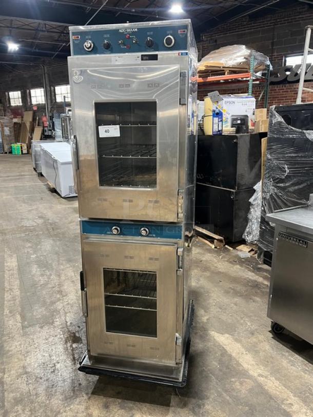 Alto-Shaam 1000-TH/I Halo Heat oven, stainless steel, full height, dual compartments, wire racks, on casters, 208-240V.