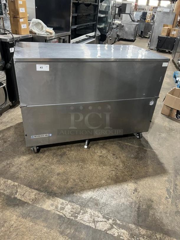 Beverage-Air SM58N-S stainless steel milk cooler with poly-coated wire racks; electric, 115V, 1 phase, serial number 11907446.