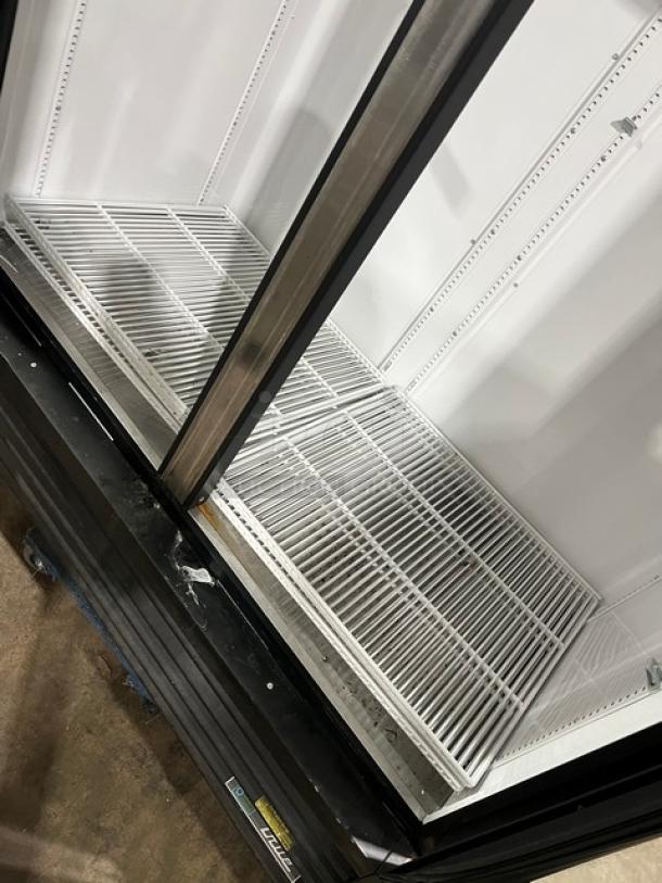 True Commercial Black Double Glass Door Refrigerator, Model GDM-49-HC~TSL01, Energy Star Certified, poly coated racks.