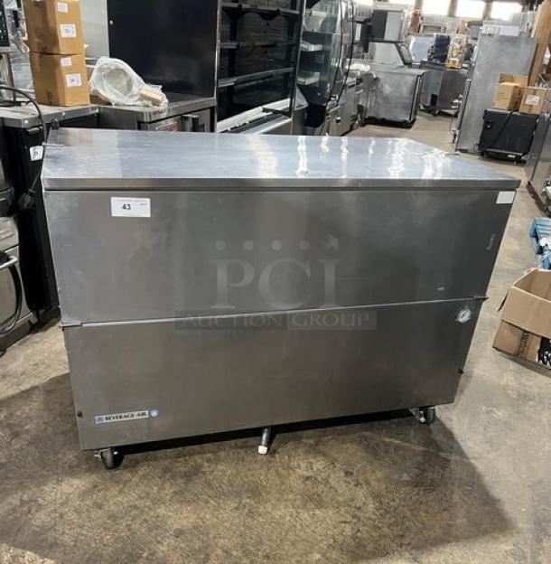 Beverage-Air SM58N-S stainless steel milk cooler with poly-coated wire racks; electric, 115V, 1 phase, serial number 11907446.