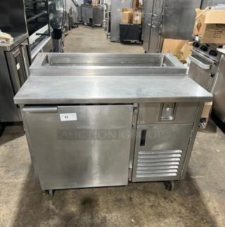 Commercial Stainless Steel Single Door Refrigerated Pizza Prep Table! With Chrome-Plated Wired Rack! On Casters! - Item #1224273