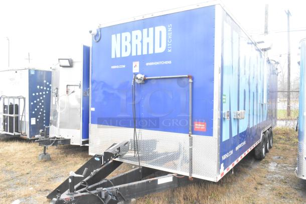 24' Cruising Kitchens Burger King mobile trailer with commercial equipment, blue exterior, propane shut-off, "NBRHD" branding.