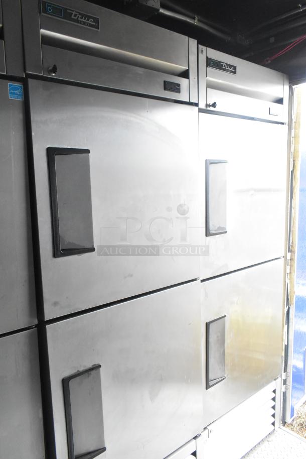 True commercial freezer in Cruising Kitchens 24' Burger King trailer. Stainless steel, dual doors, clean condition.