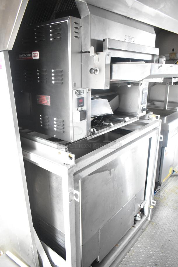 Cruising Kitchens 24' Burger King mobile kitchen with Nieco charbroiler, CaptiveAire hood, and commercial-grade appliances.