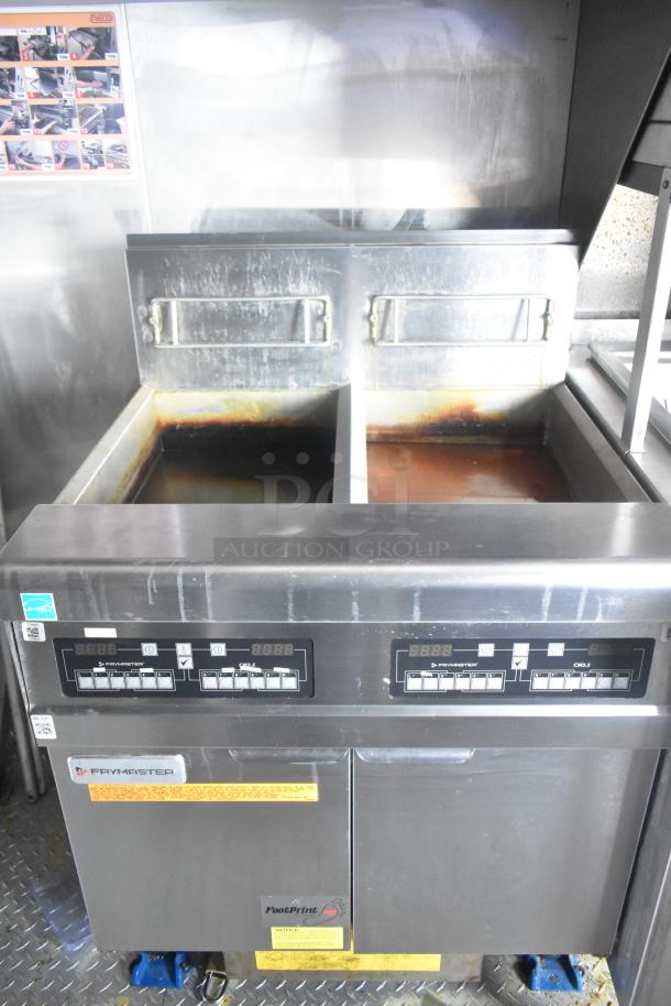 Frymaster 2-bay gas fryer in mobile kitchen trailer, stainless steel, integrated controls, clear title, 2021 model.