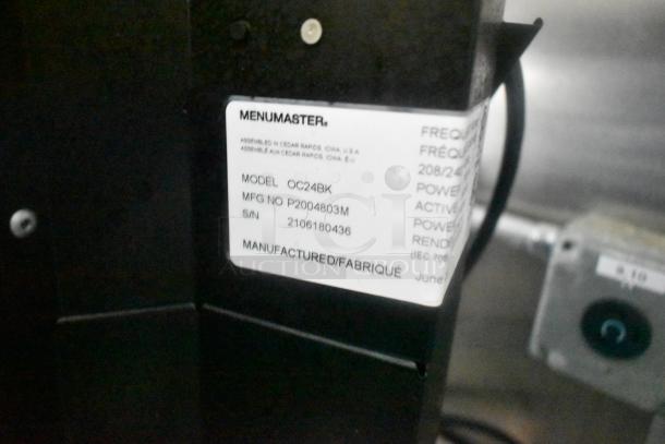 Label on Menumaster appliance, Model OC24BK, MFG No P2004803M, SN 2106180436, manufactured in June.