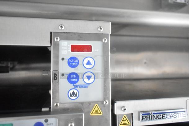 Control panel of Prince Castle equipment inside a fully equipped 24' Burger King mobile kitchen trailer, featuring temperature display and adjustment buttons.
