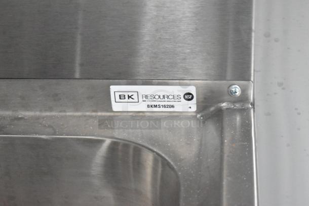 "BK Resources" label on stainless steel surface, displaying model BKMS16206 and NSF certification mark.