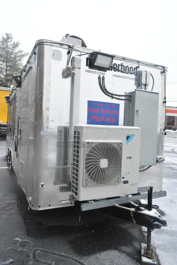 Cruising Kitchens 24' food trailer, fully equipped, silver exterior, commercial-grade appliances, clear title, 2019 model.