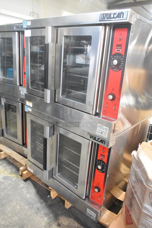 Vulcan VC6GD-SEFCAM stainless steel convection ovens, gas-powered, full-size, view-through doors, metal racks, thermostatic controls.
