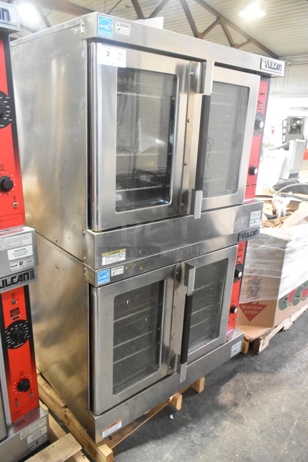 Vulcan VC6GD-SEFCAM stainless steel commercial gas convection ovens with view-through doors, metal racks, thermostatic controls.