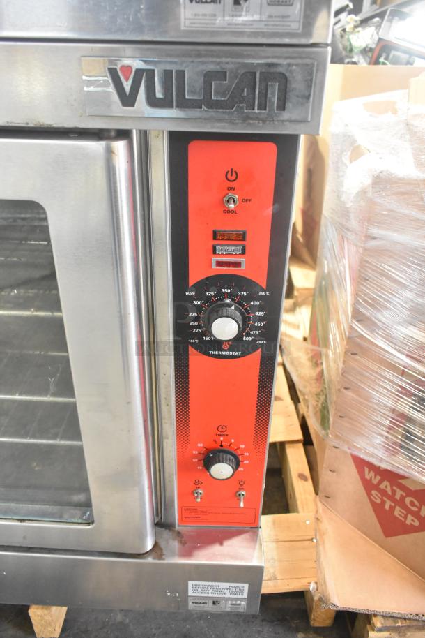 Vulcan VC6GD-SEFCAM stainless steel commercial gas convection oven with view-through doors, metal racks, thermostatic controls.