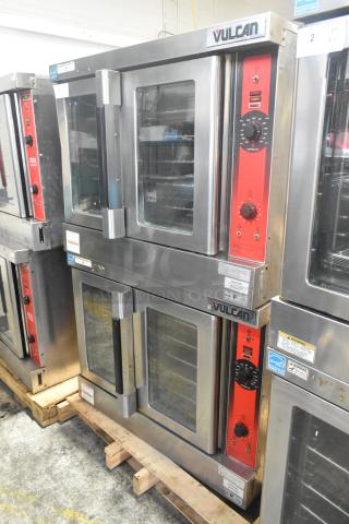 Vulcan VC6GD-SEFCAM5 stainless steel gas convection oven with view-through doors, metal racks, and thermostatic controls.
