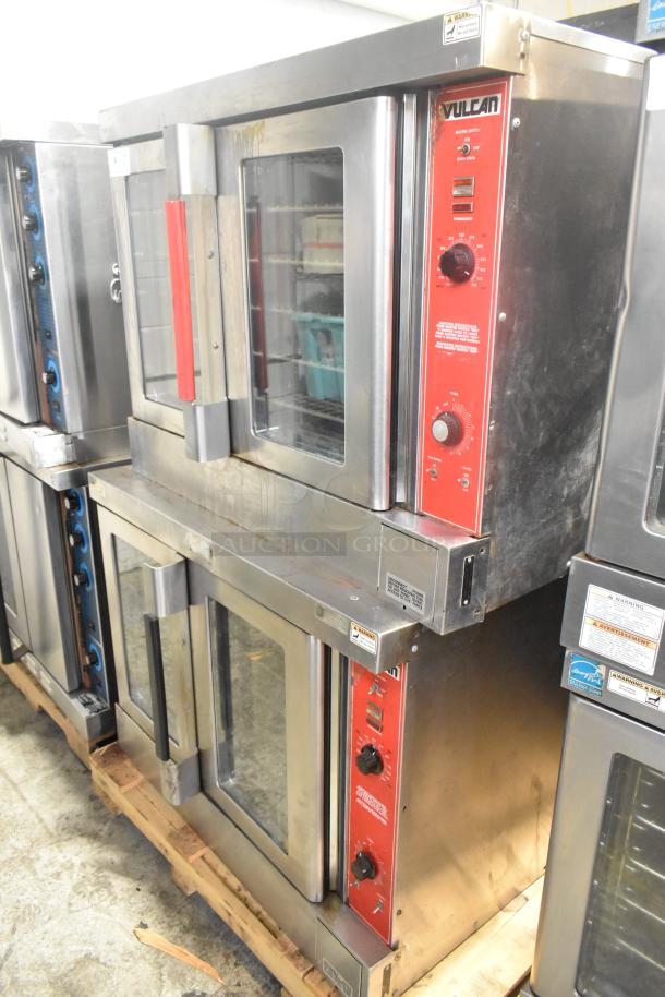 2 Vulcan VC6GD-SEFCAM stainless steel convection ovens with glass doors, metal racks, and thermostatic controls.