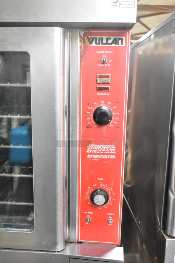 Vulcan VC6GD-SEFCAM stainless steel convection oven with view-through doors, thermostatic controls, and metal racks.