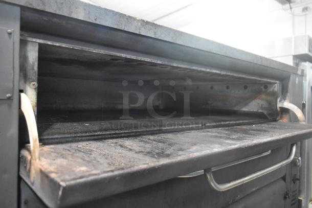 Blodgett 981 stainless steel commercial natural gas pizza oven, 2 deck, 50,000 BTU, used condition, interior view.