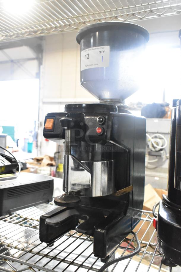 Bregani 42330 metal espresso bean grinder, commercial countertop model, 120V, 1 phase. Upper label reads "13 QTY 1".