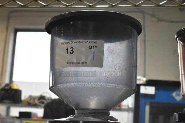 Bregani 42330 metal commercial espresso bean grinder, 120V, 1 phase. Good condition. Auction label indicates item number 13.