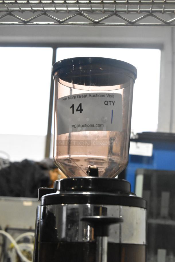 Gino Rossi RR45 metal espresso bean grinder, commercial countertop model, 120V, 1 phase, with quantity tag on the hopper.