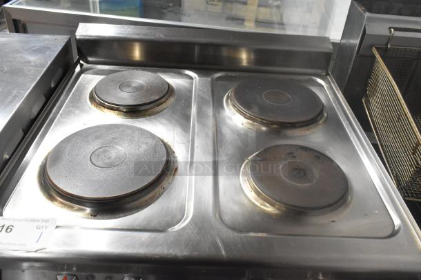 2023 Lotus PCT-66ET stainless steel 4-burner electric hot plate range, commercial, good condition, 220-240 volts.