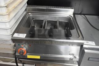 2022 Lotus CPT-66ET stainless steel commercial pasta cooker, electric-powered, with 3 metal fry baskets. Model CPT-66ET.