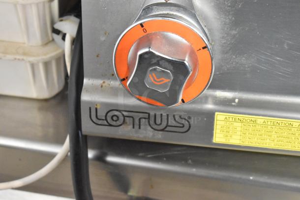 2022 Lotus CPT-66ET stainless steel electric pasta cooker with control dial and safety warning label.