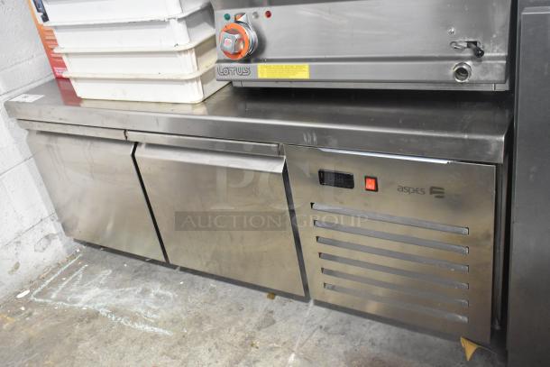 Aspes Stainless Steel Commercial Undercounter 2 Door Cooler, 120/208V, 1 Phase, with digital display and Aspes logo.