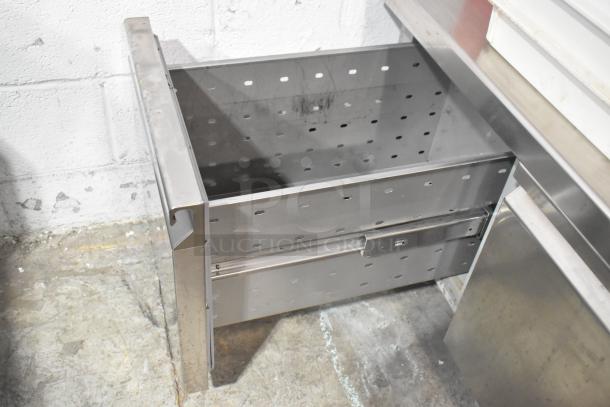 Aspes stainless steel undercounter 2-door cooler, 120/208 volts, 1 phase, commercial use, new condition, no visible markings.