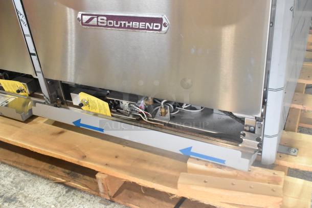 Brand new Southbend 4601DD stainless steel 10 burner range with two ovens, overshelf, and backsplash, 45,000 BTU, natural gas.